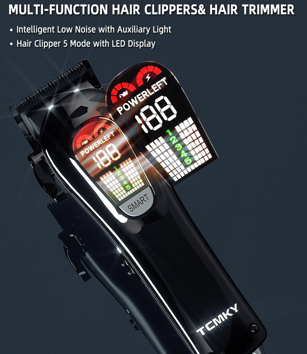 TCMKY Hair Clippers Professional Cordless for Men, Barber Clippers for Hair Cutting Kit, Wireless LCD Display Hair Trimmers Set, Rechargeable Haircut Machine for Family (Black)