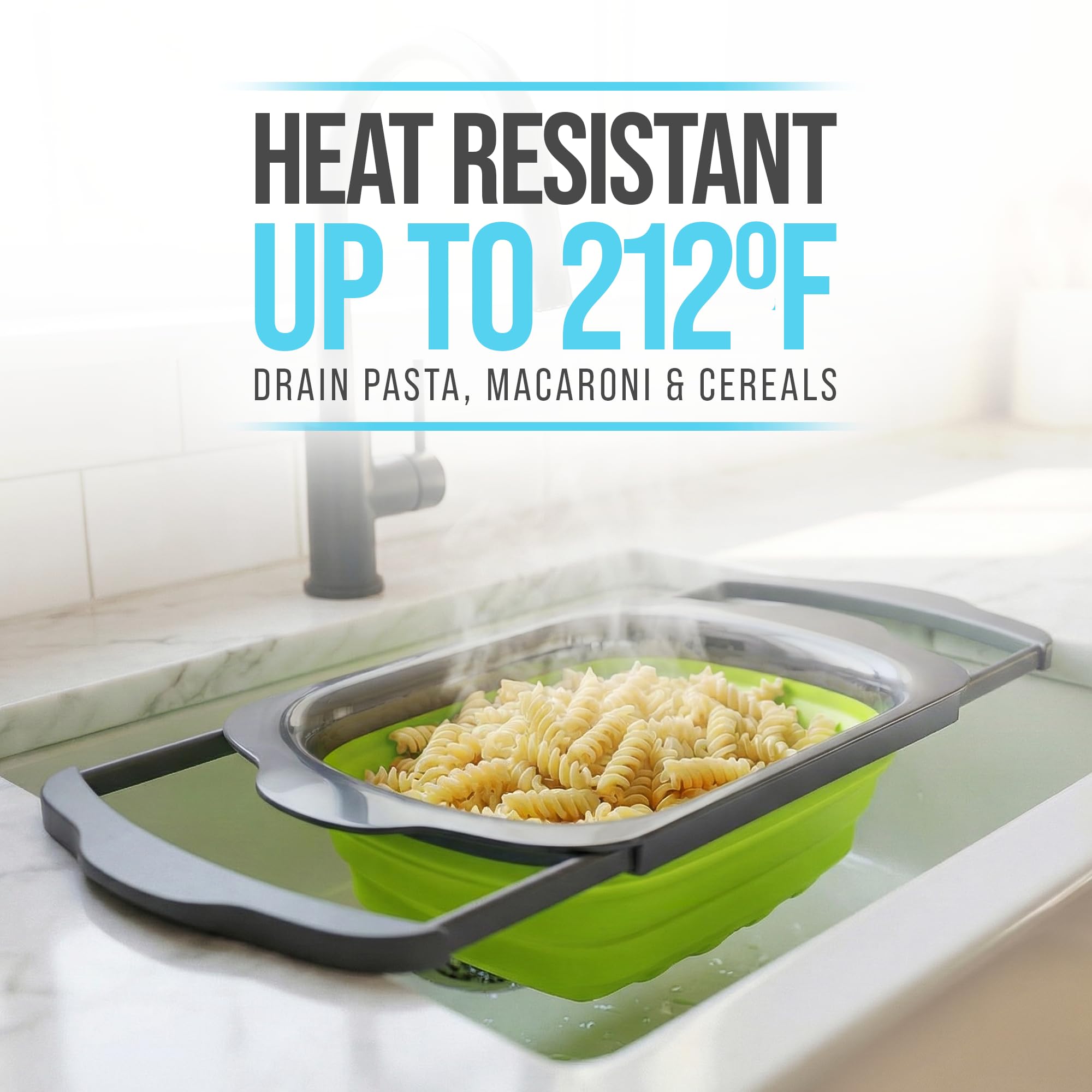 Comfify Over-the-Sink Colander with Handles – Sleek Plastic Black Kitchen Strainer for Pasta, Vegetables & Fruits – Space-Saving Design – 17.1 x 10.2 x 1.75 Inches