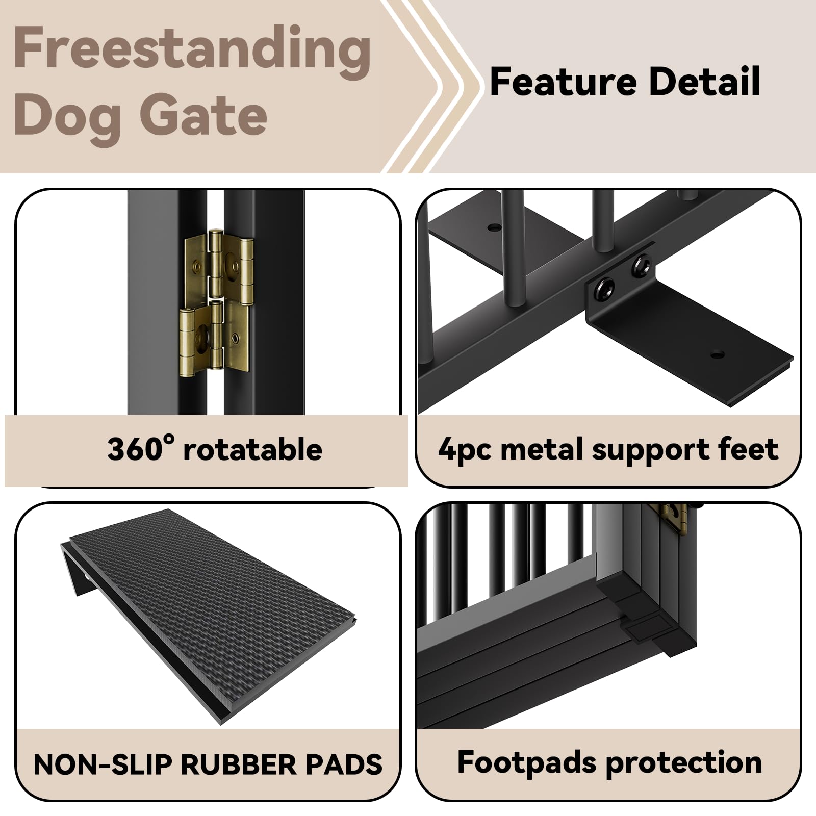 SNUOWU Full Metal Freestanding Dog Gate with Door, 24'' Height Foldable Pet Dog Fence for Indoor & Outdoor, 2 Panels Extra Wide Free Standing SmallDog Gates for Doorways,House,Stairs,Porch,Deck,Yard