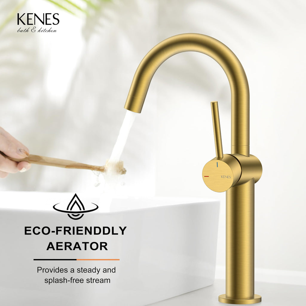 KENES Black and Gold Single Handle Bathroom Sink Faucet, Modern Prep Wet Bar Sink Faucet with Drain Assembly & Deck Plate, Vanity Faucets for Farmhouse RV Camper Utility, KE-9005B-BG
