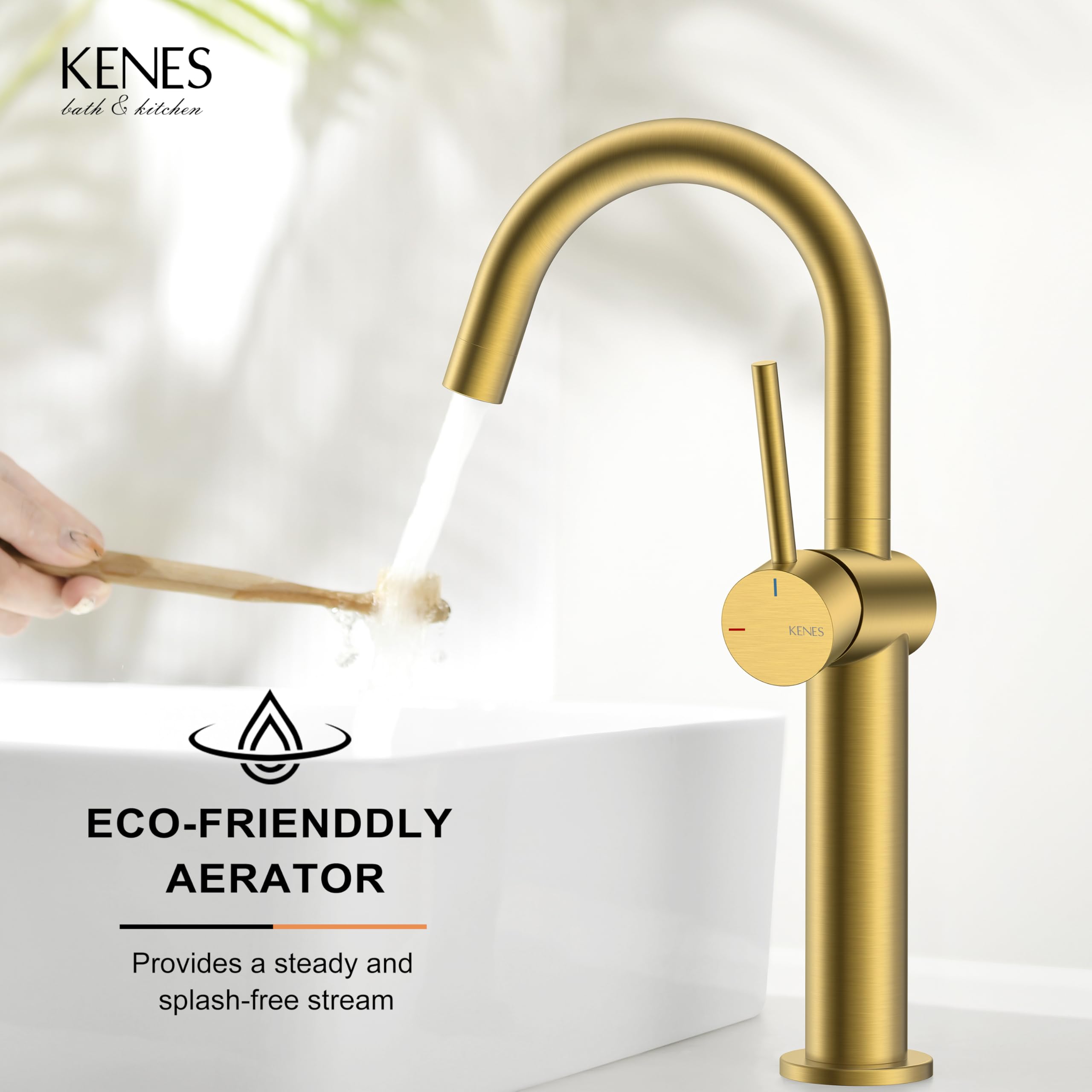 KENES Black and Gold Single Handle Bathroom Sink Faucet, Modern Prep Wet Bar Sink Faucet with Drain Assembly & Deck Plate, Vanity Faucets for Farmhouse RV Camper Utility, KE-9005B-BG