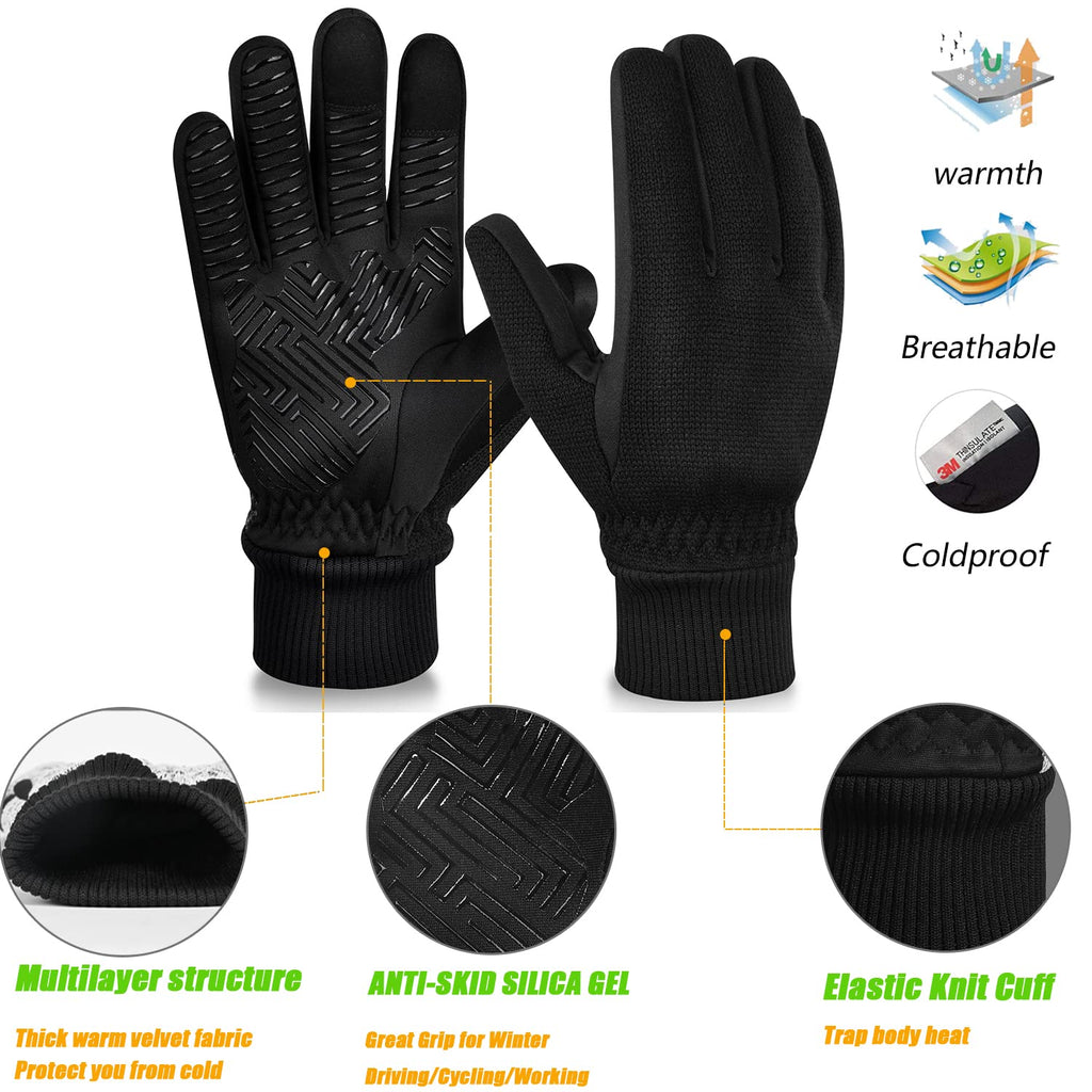 MOREOK Winter Gloves for Men/Women -10°F 3M Thinsulate Warm Touch Screen Snow Ski Bicycle Bike Gloves for Driving/Cycling/Running/Hiking