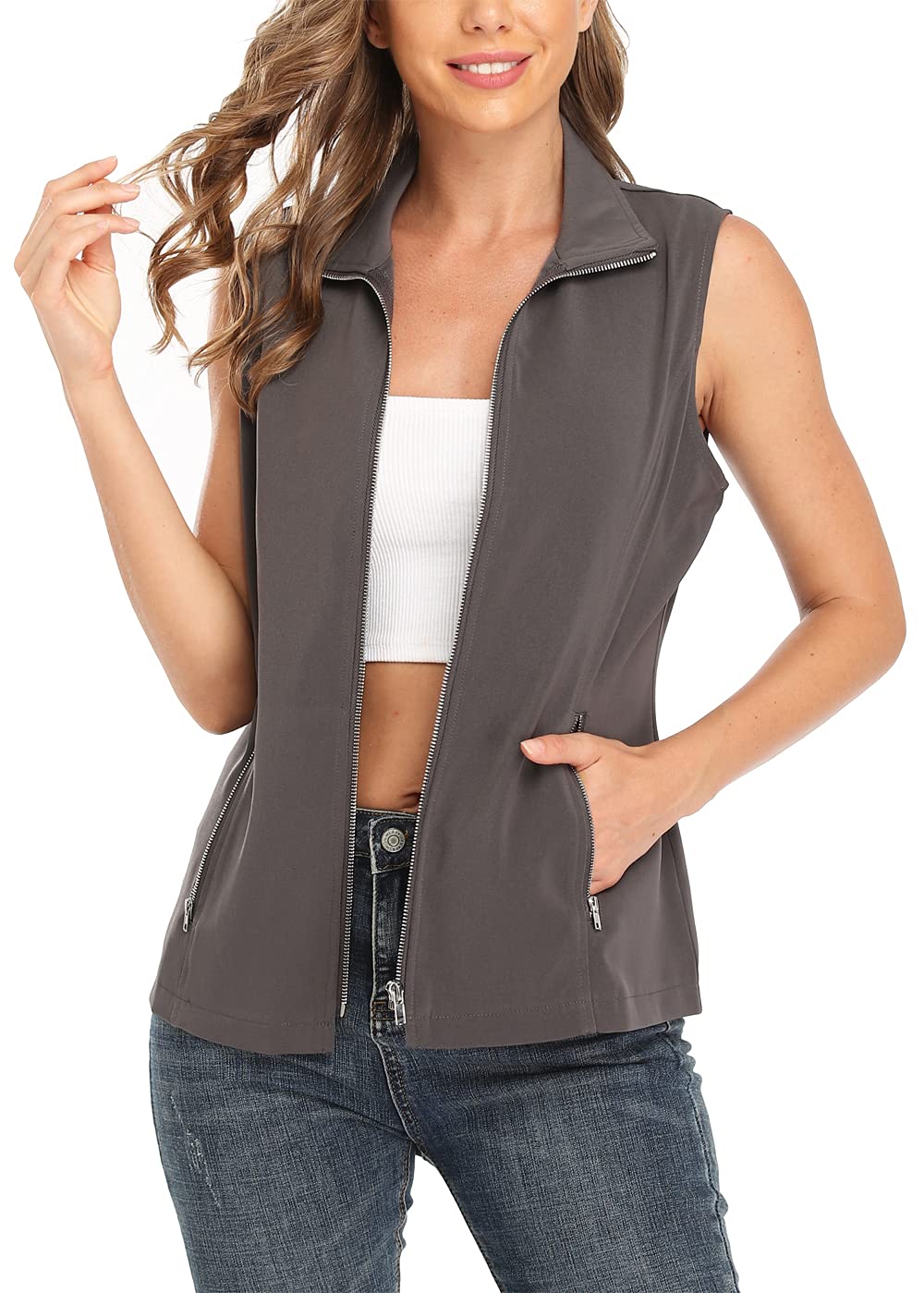 MISS MOLY Women's Lightweight Vest Casual Zip Up Utility Vest Hiking Golf Sleeveless Jackets with Pockets