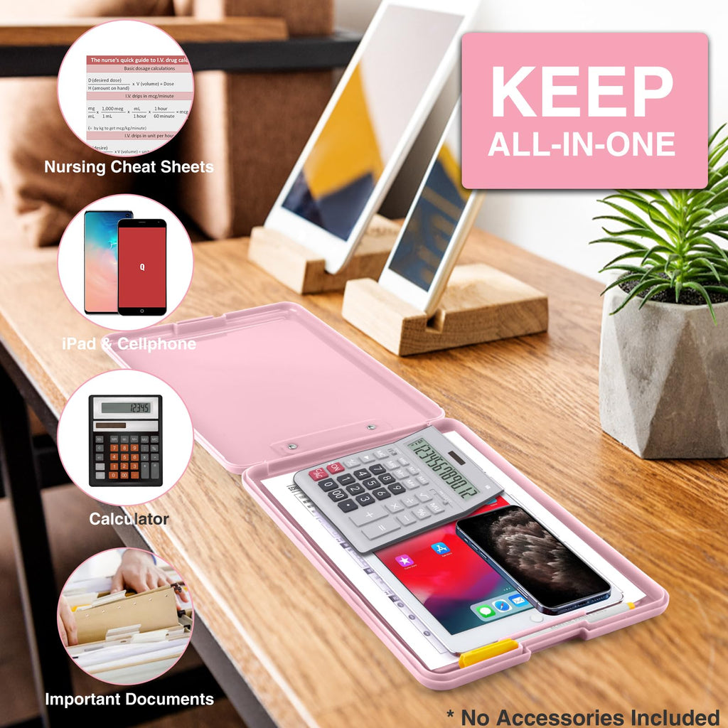 Sooez Clipboard with Storage, Plastic Storage Clipboards with Low Profile Clip, Nursing Clip Boards Foldable, Hanging Clipboard Case for Work, Teacher, Classroom Must Haves, Office School Supplies