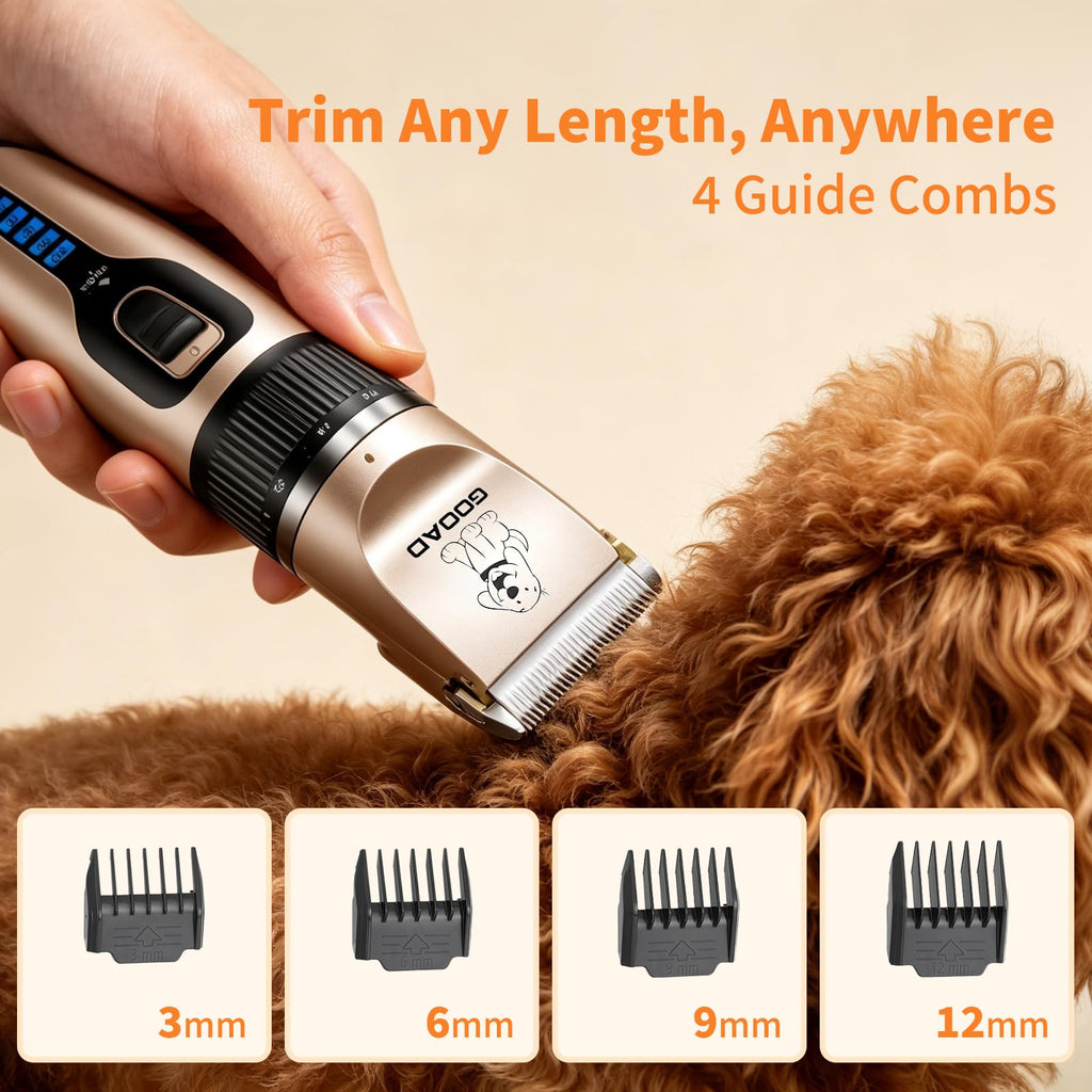 Dog Clippers Grooming Kit and Paw Trimmer,Cordless,Low Noise, Electric Quiet,Rechargeable, Dog Trimmer Grooming, Pet Hair Clippers for Thick Coats,Shaver for Small and Large Dogs Cats(Black)