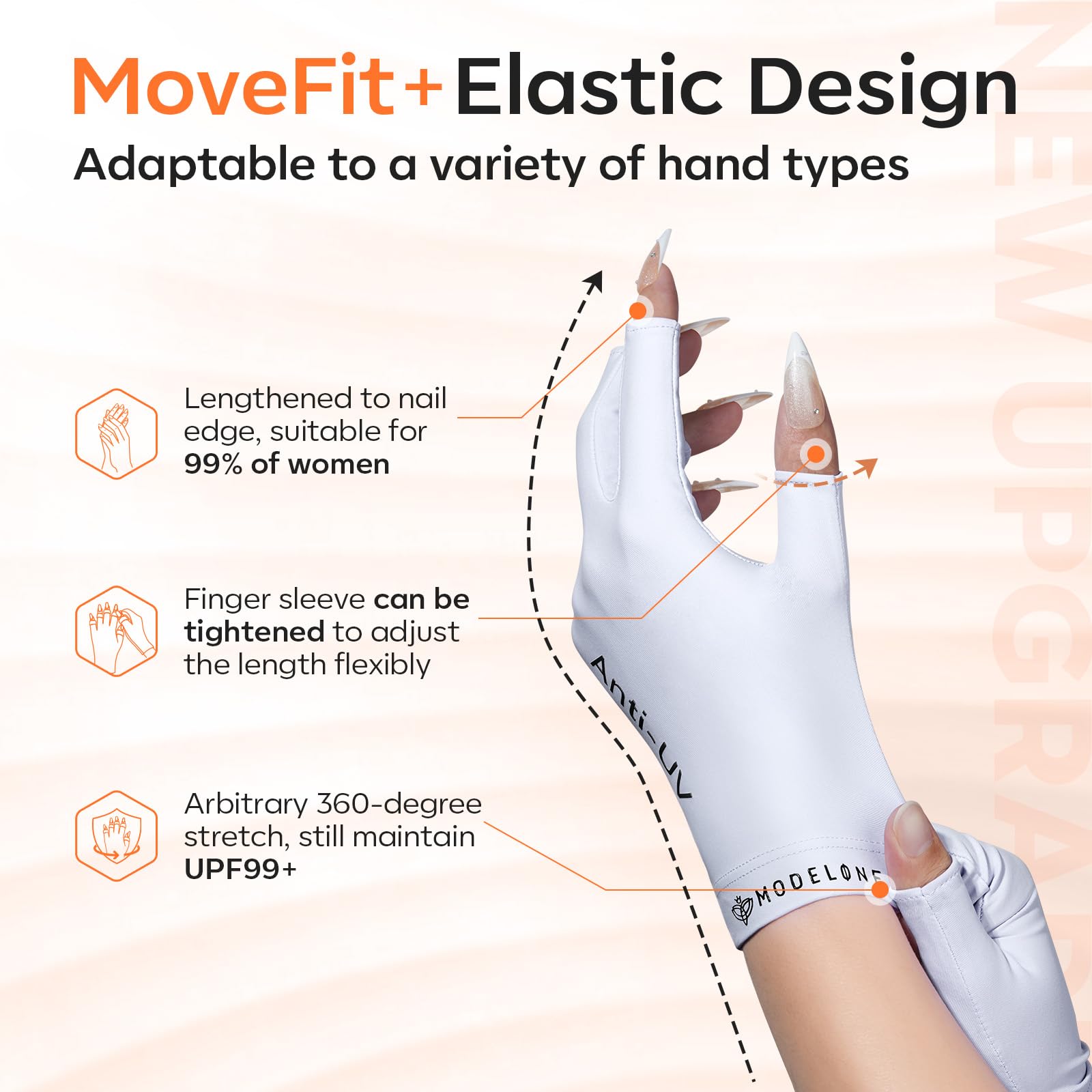 modelones UV Gloves for Gel Manicures, Professional UPF99+ Anti UV Protection Gloves for Gel Nail Lamp (Black)