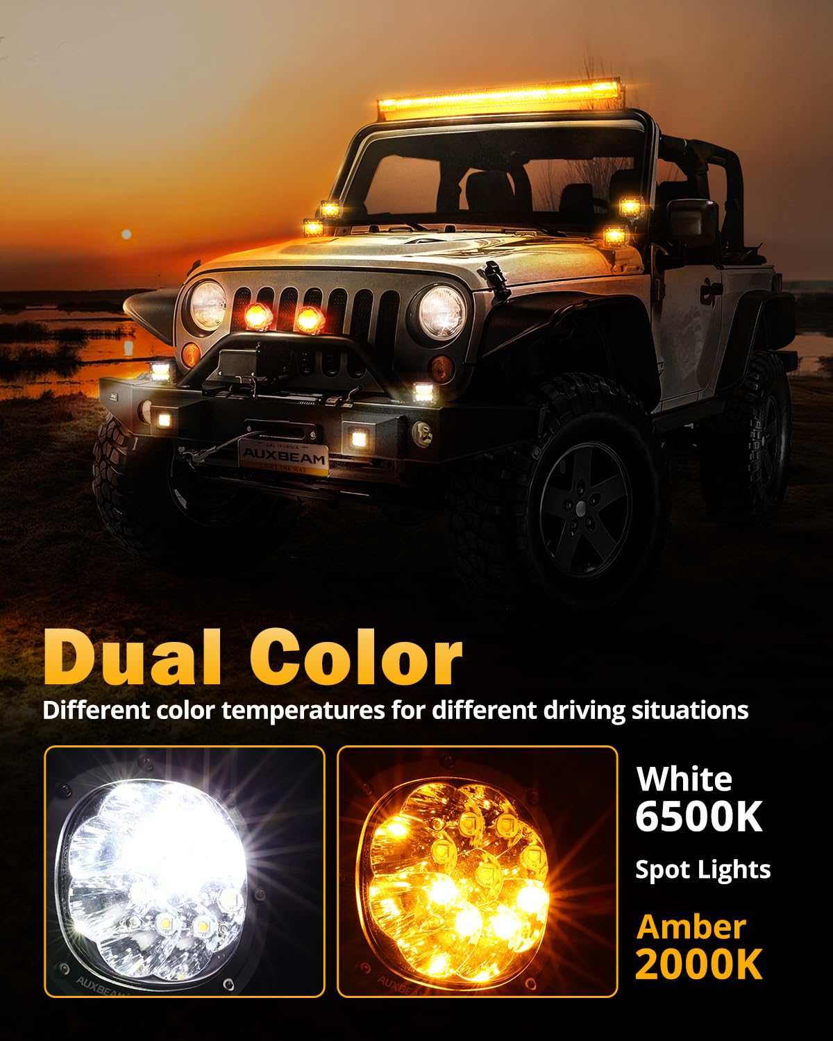 Auxbeam P4 Series Flood Beam LED Pods 4 Inch 90W Round Offroad Fog Lights Driving Flood Light Bar Bumper A-Pillar Hood Mount for Trucks ATV UTV Motorcycle Jeep