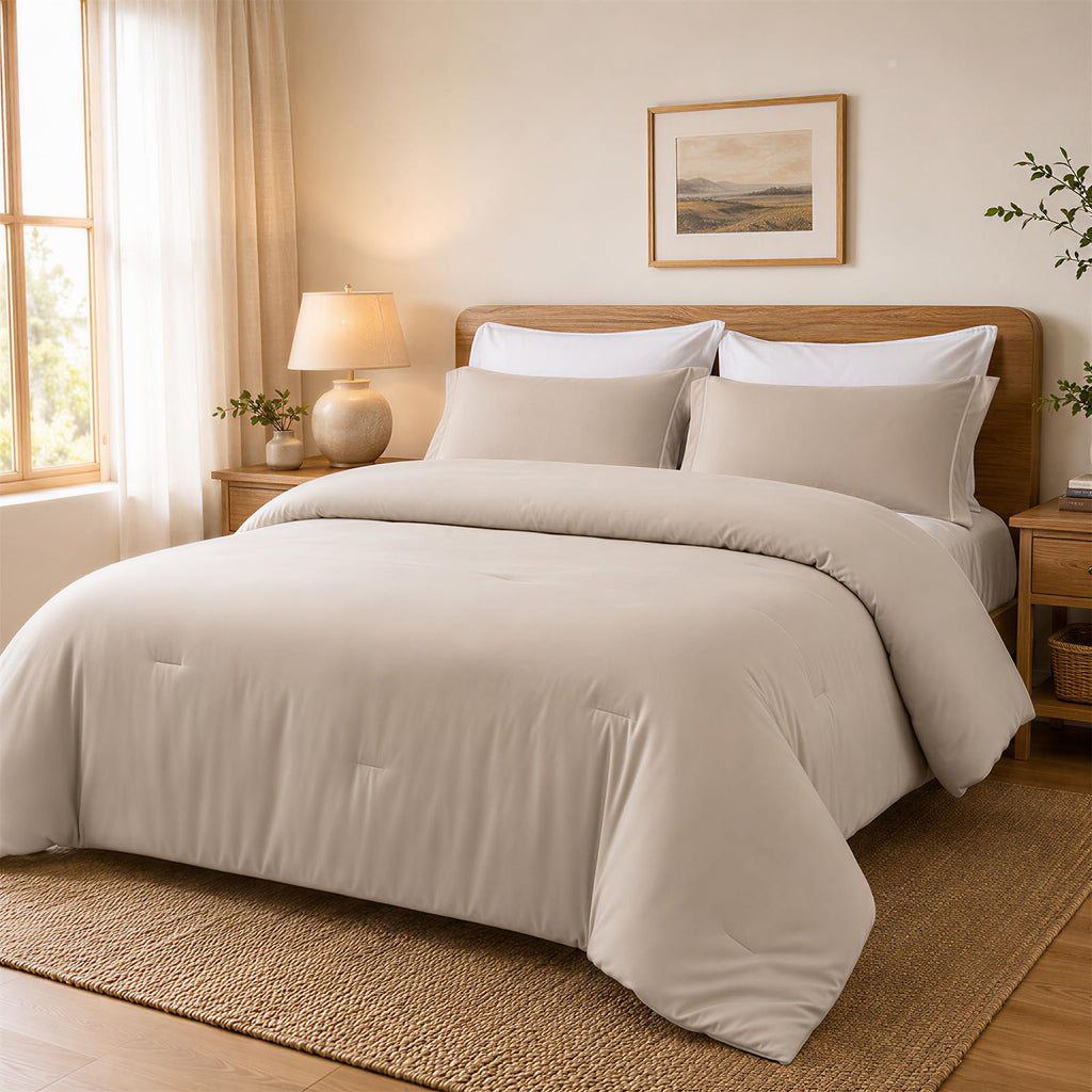 Beige Twin Comforter Set with Sheets - 5 Pieces Bed in a Bag Twin