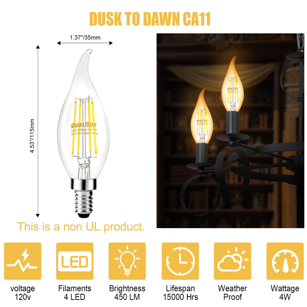 Qualilux Dusk to Dawn A19 LED Light Bulbs 850LM, 60W Equivalent, Daylight, Energy-Efficient 9.5W, A19, E26 Base, 2-Pack, HQ-H011