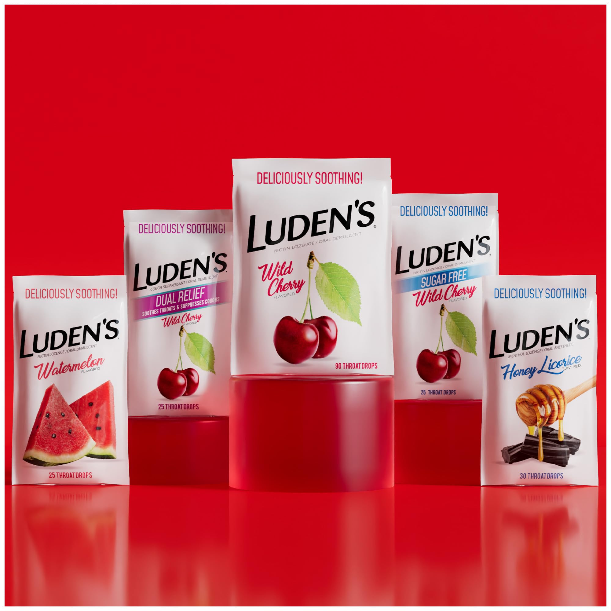Luden's Sugar Free Wild Cherry Throat Drops, Sore Throat Relief, 25 Count (12 Pack)