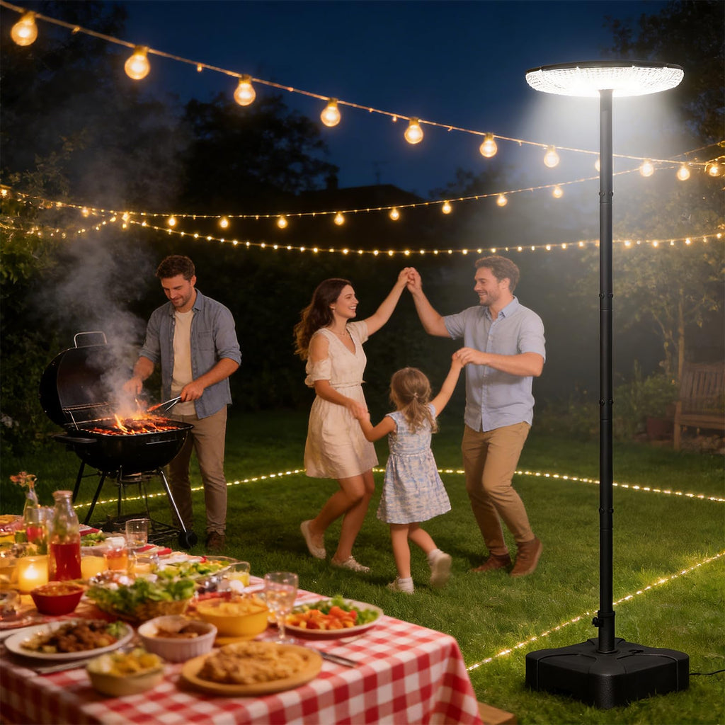 Outdoor Light Pole with Fillable Base, 8ft Cast Iron Lamp Post, 5-Section Heavy Duty Adjustable Pole for Garden, Yard, Pathway & Parking Lot, Portable Sand/Water Box Street Light Stand
