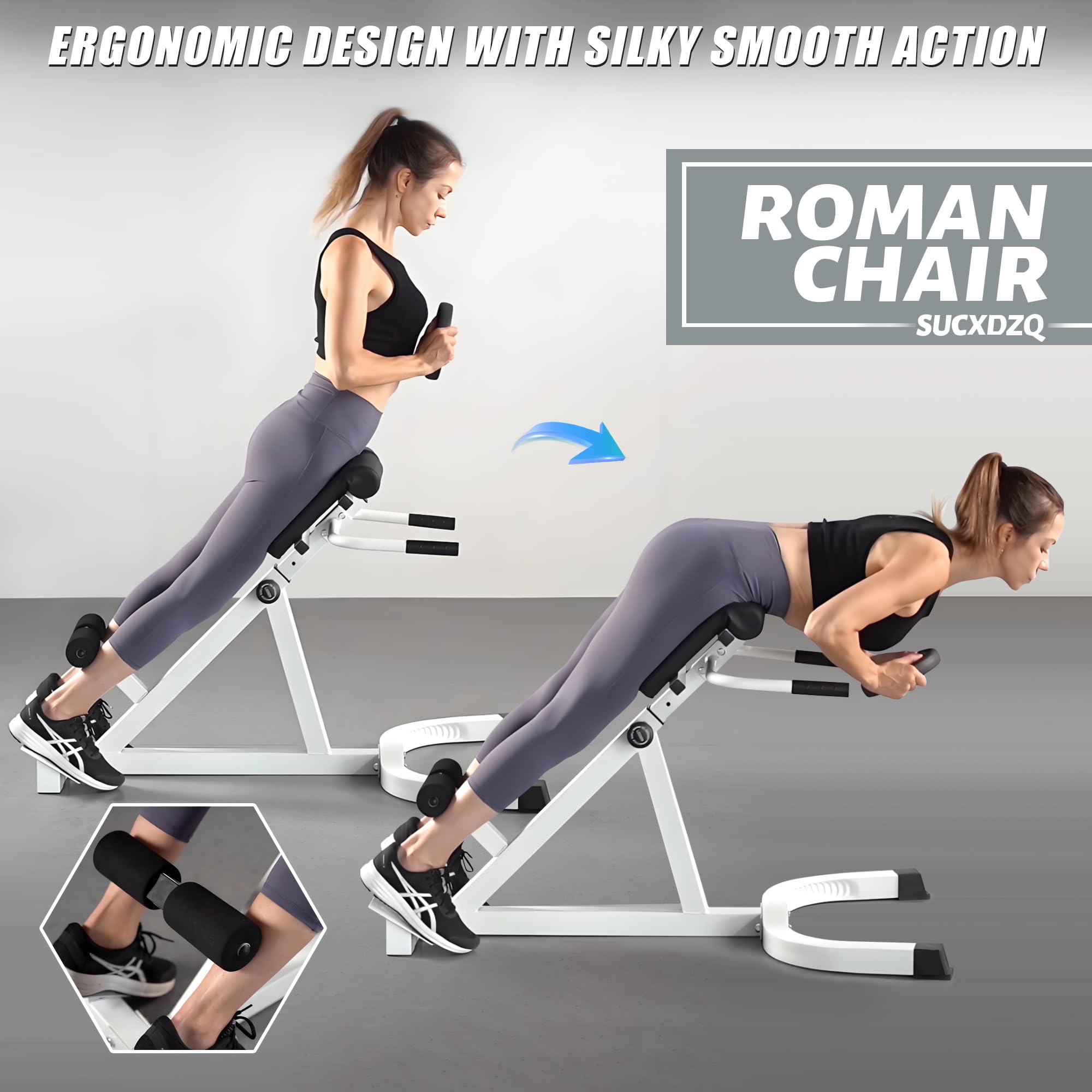 Roman Chair Back Extender - Angle & Height Dual Adjustable Hyperextension Bench for Home Gym - Adjustable Back Exercise Machine Fitness Equipment