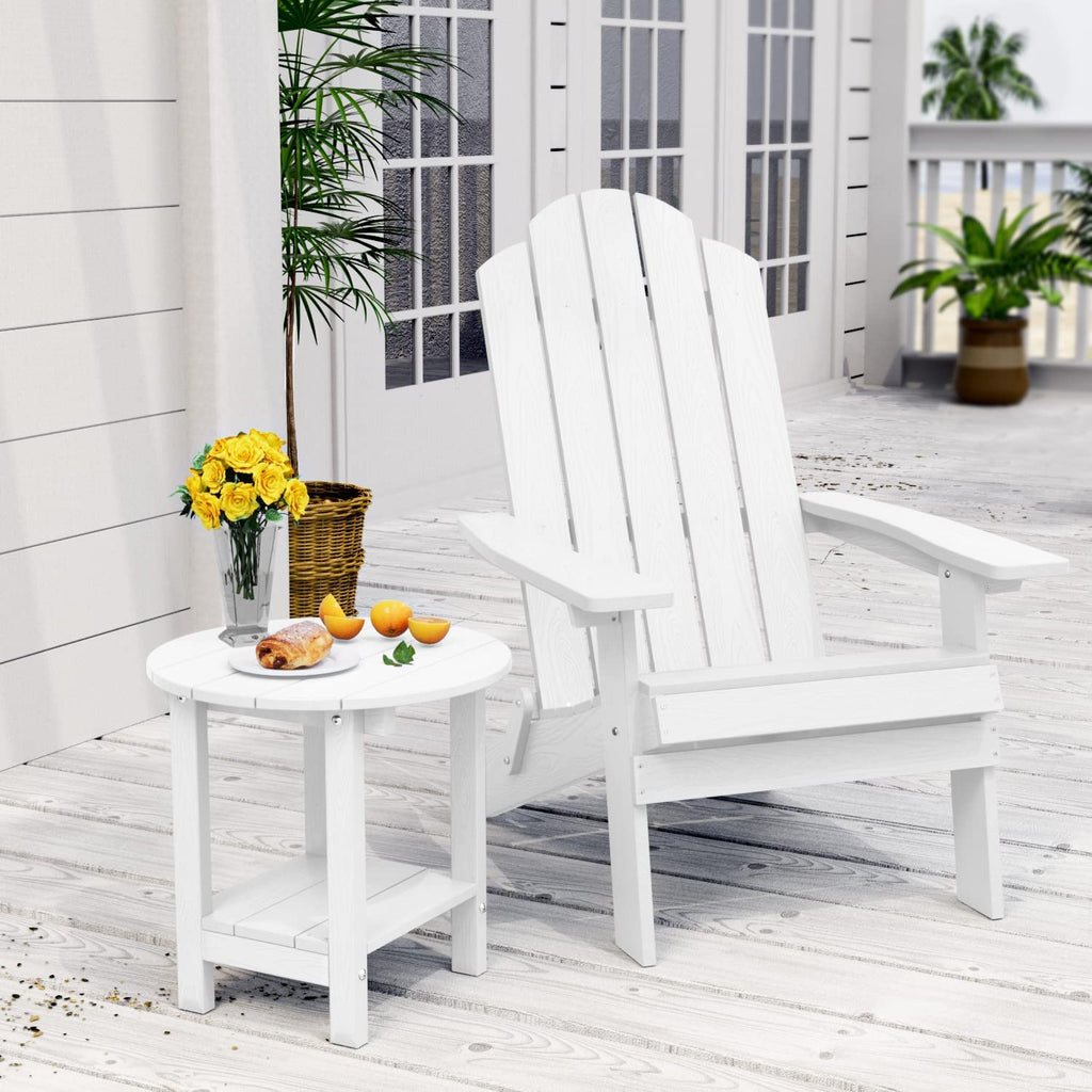 MXIMU Round Outdoor Side Table Adirondack Tables 18 Inch Chairside End Tables with Storage Shelf, 2-Tier Plastic Patio Side Table for Balcony Backyard Lawn (Black, 1 Pack)