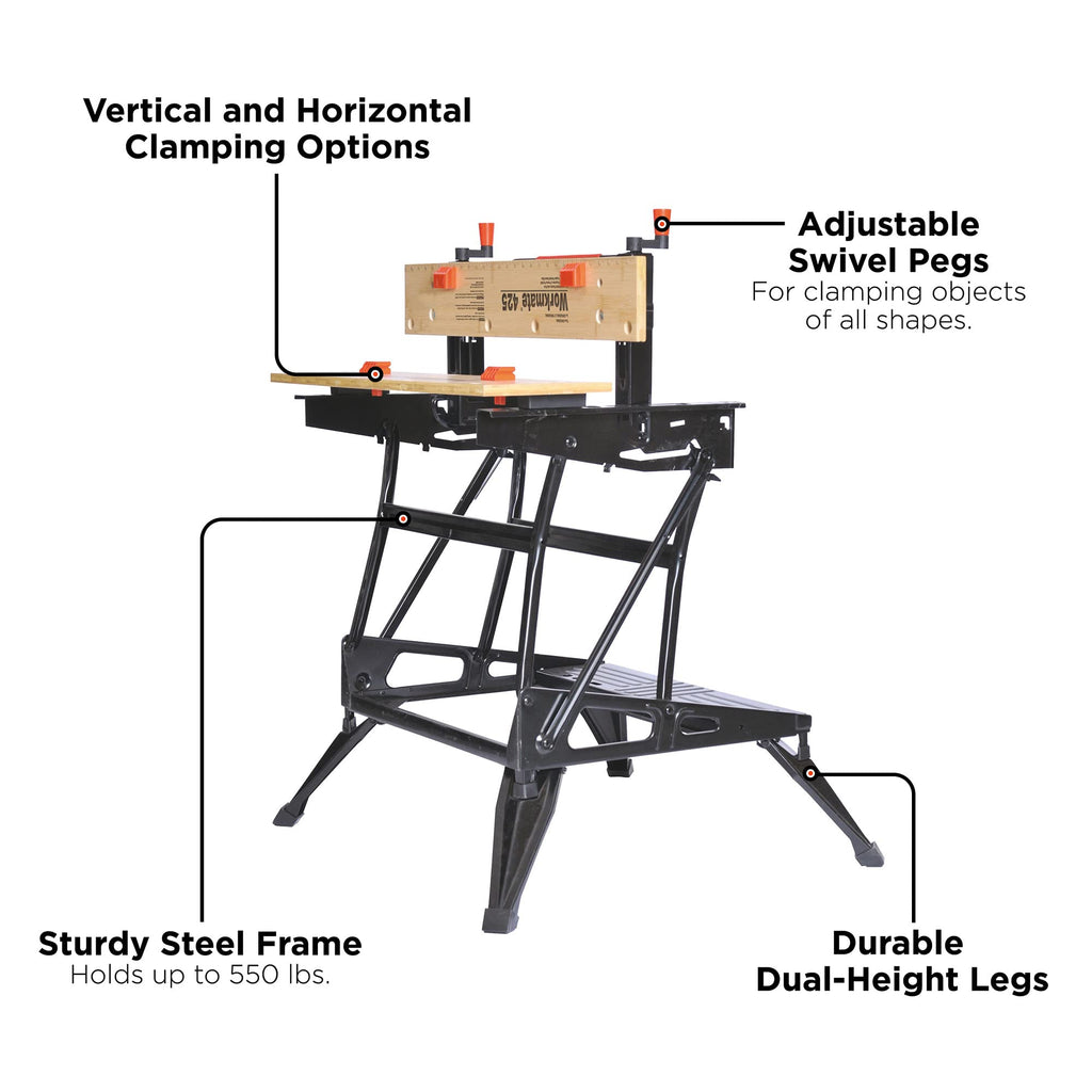 BLACK+DECKER Portable Workbench, Project Center and Vise with IRWIN QUICK-GRIP Clamps, One-Handed, Mini Bar, 6-Inch, 4-Pack (WM425-A & 1964758)