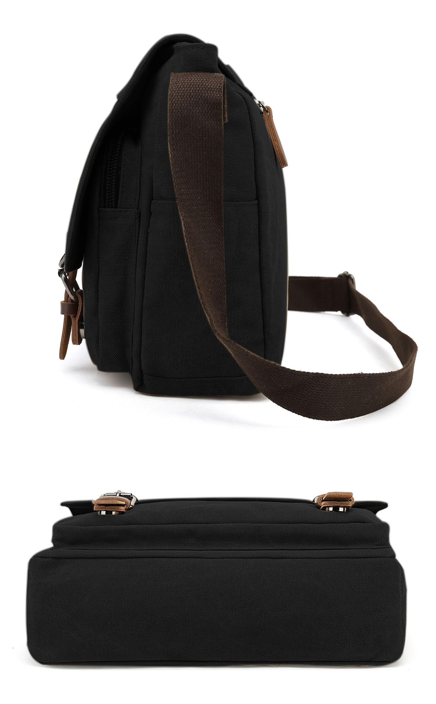 Sechunk Canvas Vintage Messenger Bag Shoulder bag Leather Large Travel Crossbody bags for men women 15inch Laptop
