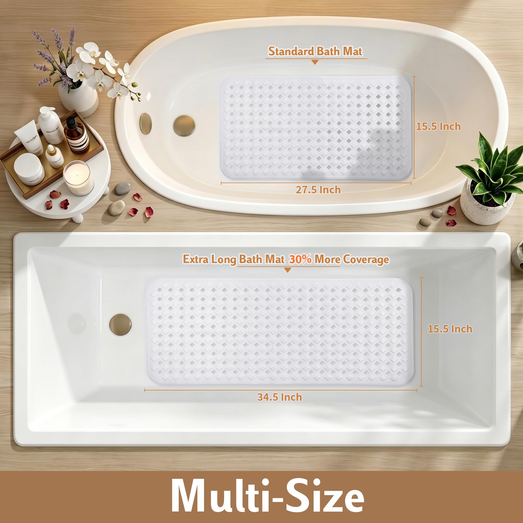 Yimobra Square Shower Mat Non Slip, Super Strong Suction Cups, 21"X21" Bath Tub Mat with Drain Holes, Machine Washable Fast Draining Bath Mats, Bathroom Essentials,Black