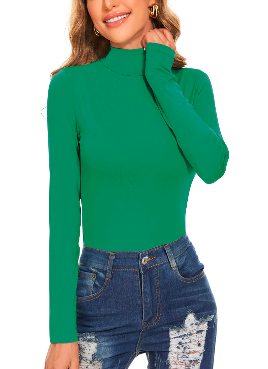 Women's Long Sleeve Mock Turtleneck Tops Casual Slim Fitted Lightweight Under Layer Pullover Shirts