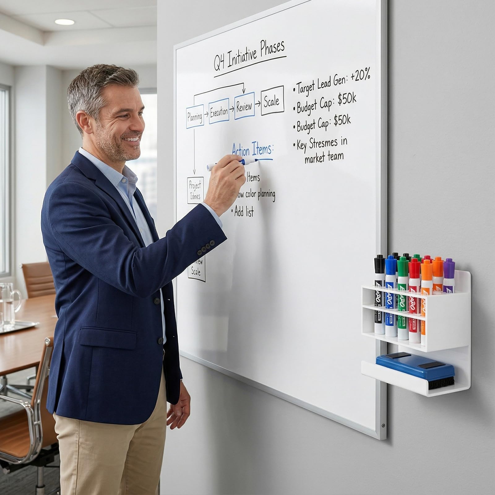 MyGift Dry Erase Marker Holder 10 Slots Whiteboard Marker Holder for Wall Dry Erase Eraser Holder Wall Mount Black