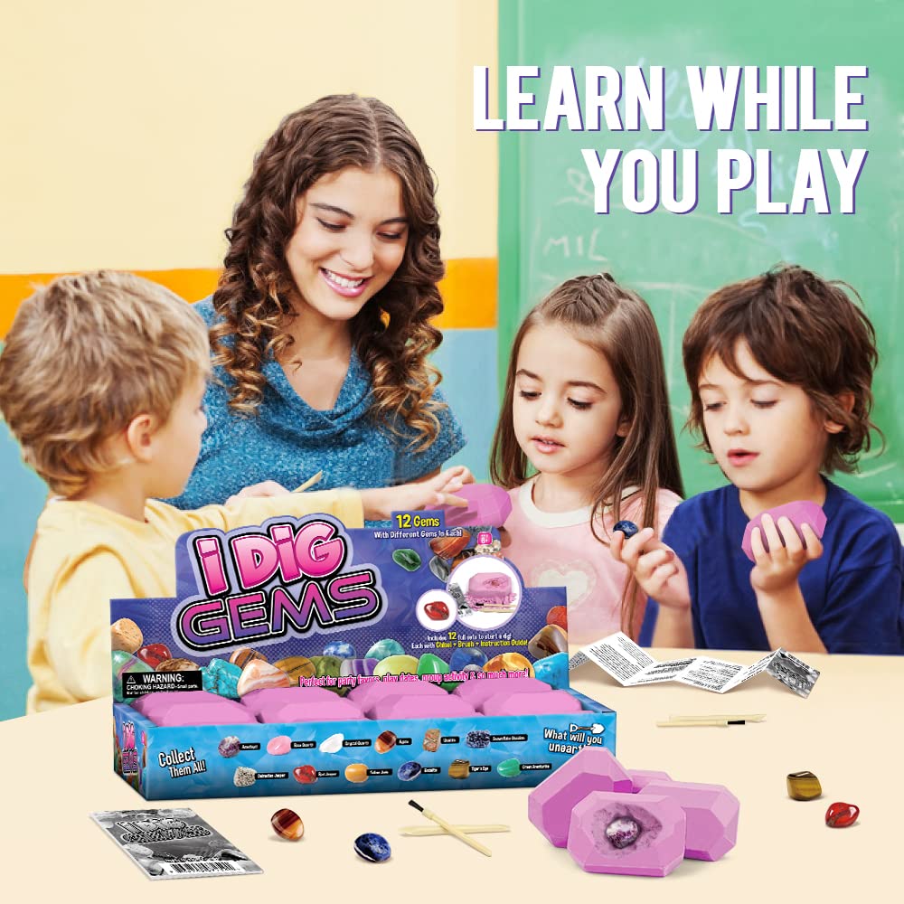 Gamerside Fossil Dig Kit - Educational STEM Science Toys for Kids Ages 6+ - Dig Up 12 Fossils Real & Dinosaur Bones Rocks - Digging Activities Kits - Paleontology, Discovery Gifts for Boys & Girls