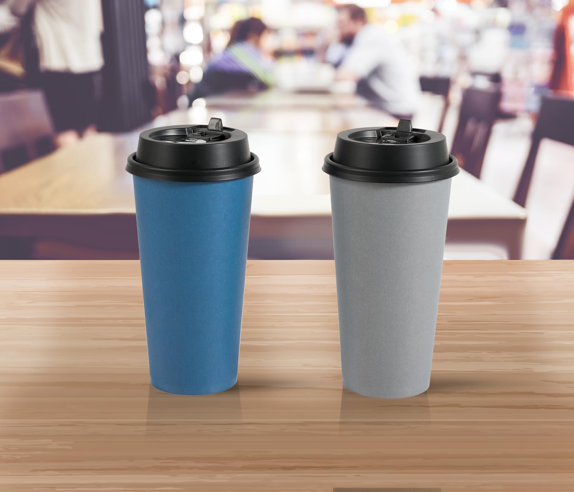 LITOPAK 100 Pack 10 oz Disposable Paper Coffee Cups with Lids for Coffee, Water, Juice, or Tea, Blue and Gray Hot Paper Cups for Home, Restaurant, Store, and Cafe