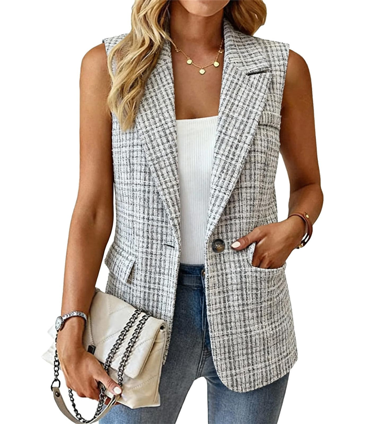 Sleeveless Blazer Vest for Women Summer 2026 Fashion Casual Lightweight Open Front Work Office Blazer Jackets with Pockets