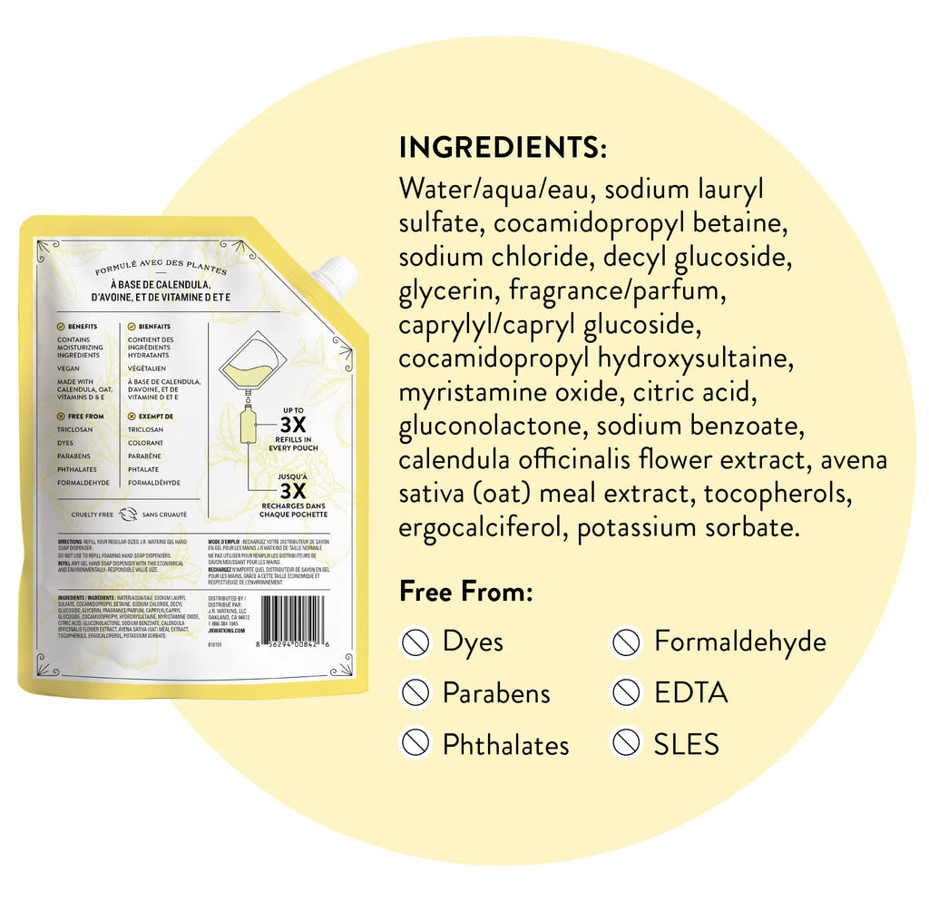 J.R. Watkins Gel Hand Soap Refill, Moisturizing Hand Wash, Formulated with Plant-Based Cleansers, Alcohol-Free, Cruelty-Free, Aloe & Green Tea, 34 Fl Oz, 2 Pack