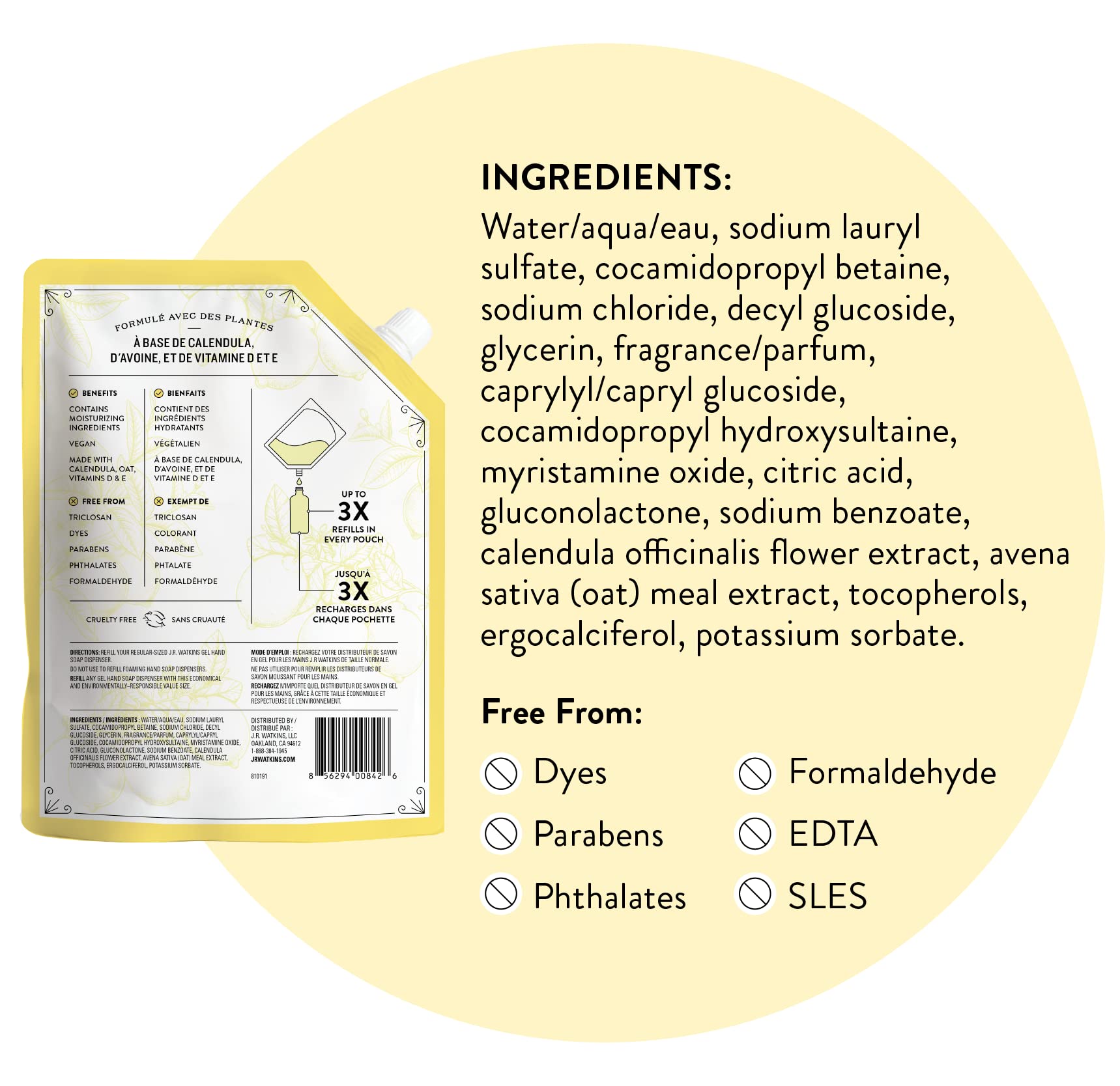 J.R. Watkins Gel Hand Soap Refill, Moisturizing Hand Wash, Formulated with Plant-Based Cleansers, Alcohol-Free, Cruelty-Free, Aloe & Green Tea, 34 Fl Oz, 2 Pack