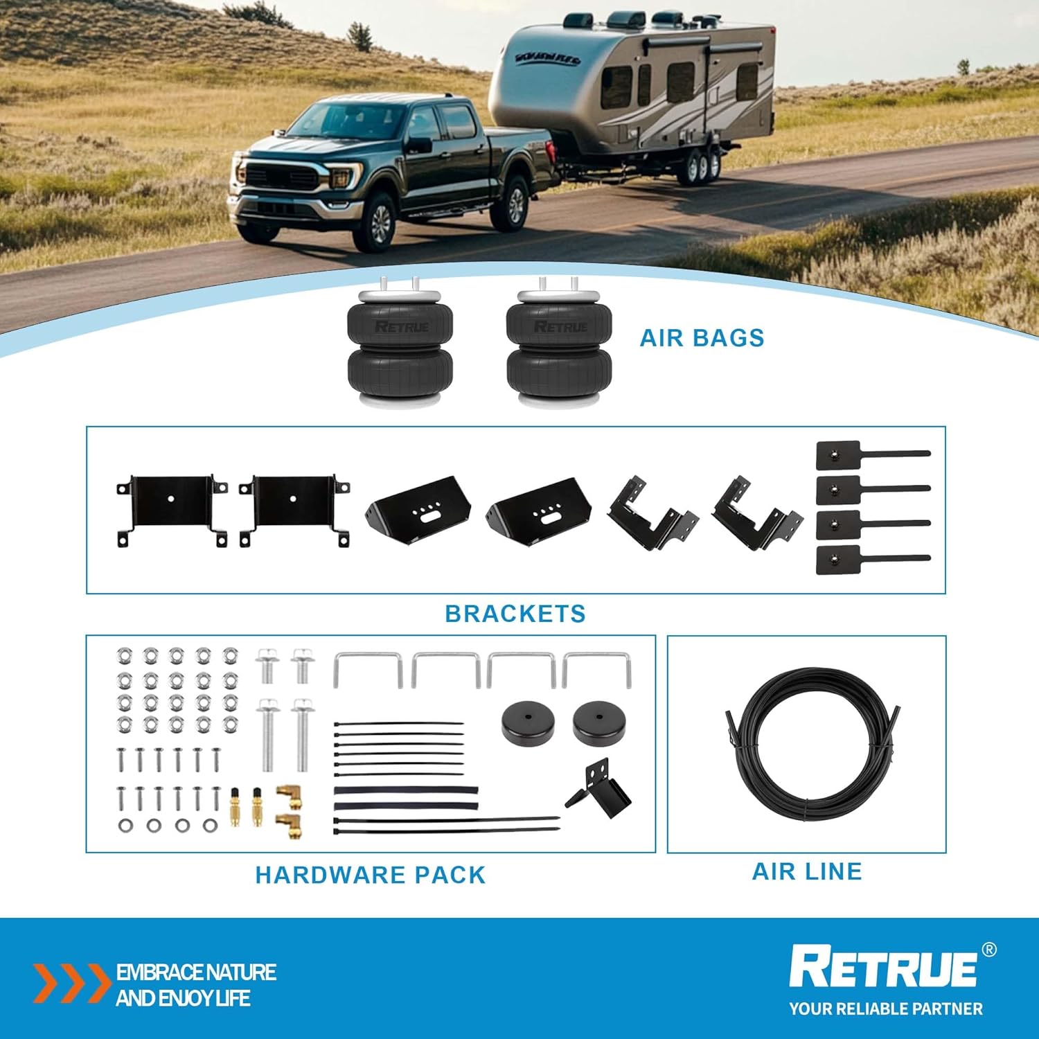 RETRUE Rear Air Bags Suspension Kit for 2015-2026 Ford F150 Truck Towing, 5000 Lbs of Load Leveling Capacity, Replacement for Firestone 2582 Ride Rite Airbags for Trucks Rear Suspension