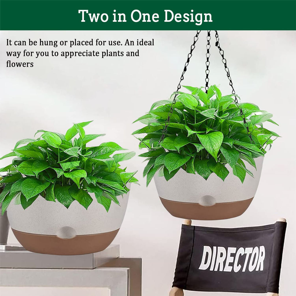 Koalaime Hanging Planter Self Watering 10 Inch, 2 Pack Indoor Outdoor Hanging Baskets, Hanging Flower Pots with Drainage Hole & 2 Kinds of Plant Hangers for Garden Home Decor(Green)…
