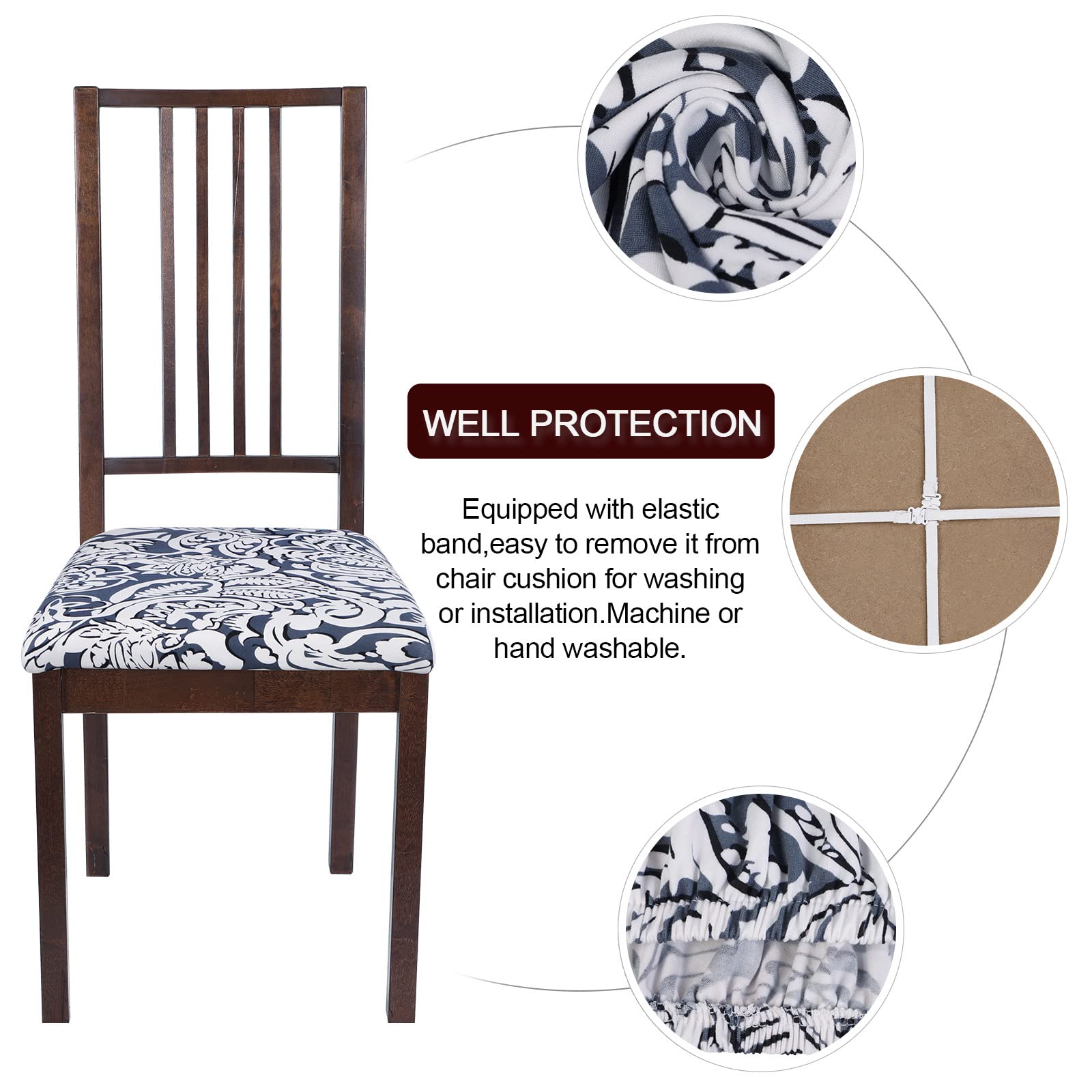 SearchI Seat Covers for Dining Room Chairs Stretch Printed Chair Seat Covers Set of 2, Removable Washable Upholstered Chair Seat Protector Cushion Slipcovers for Kitchen, Office(Ball Flower)