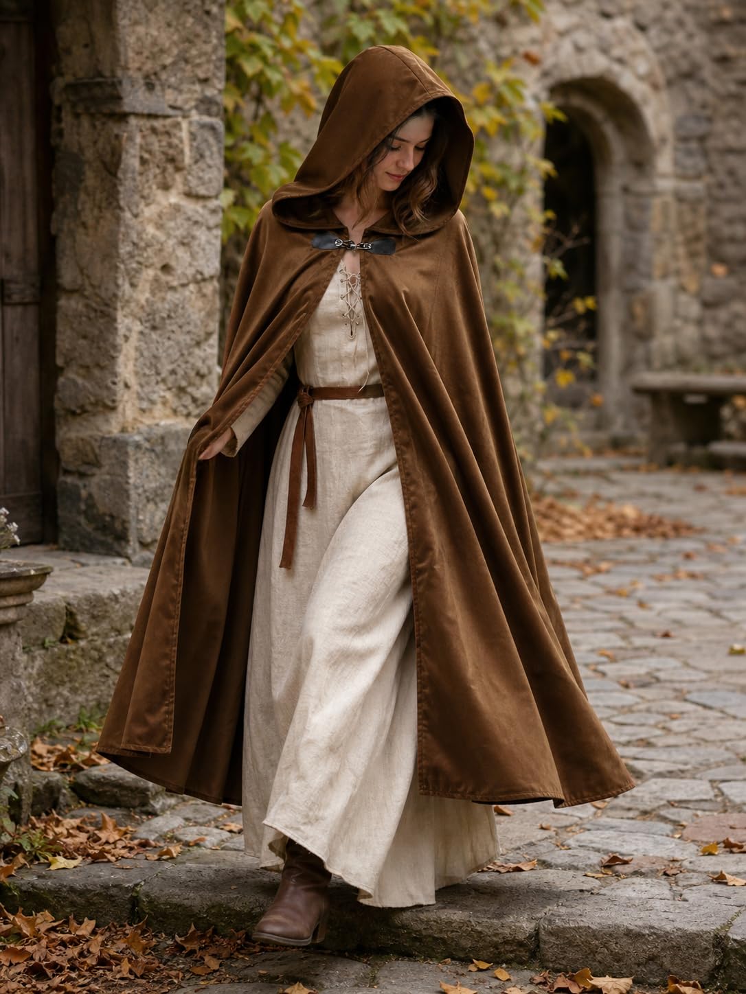 JEGERMIG Medieval Hooded Cloak Halloween Renaissance Costume