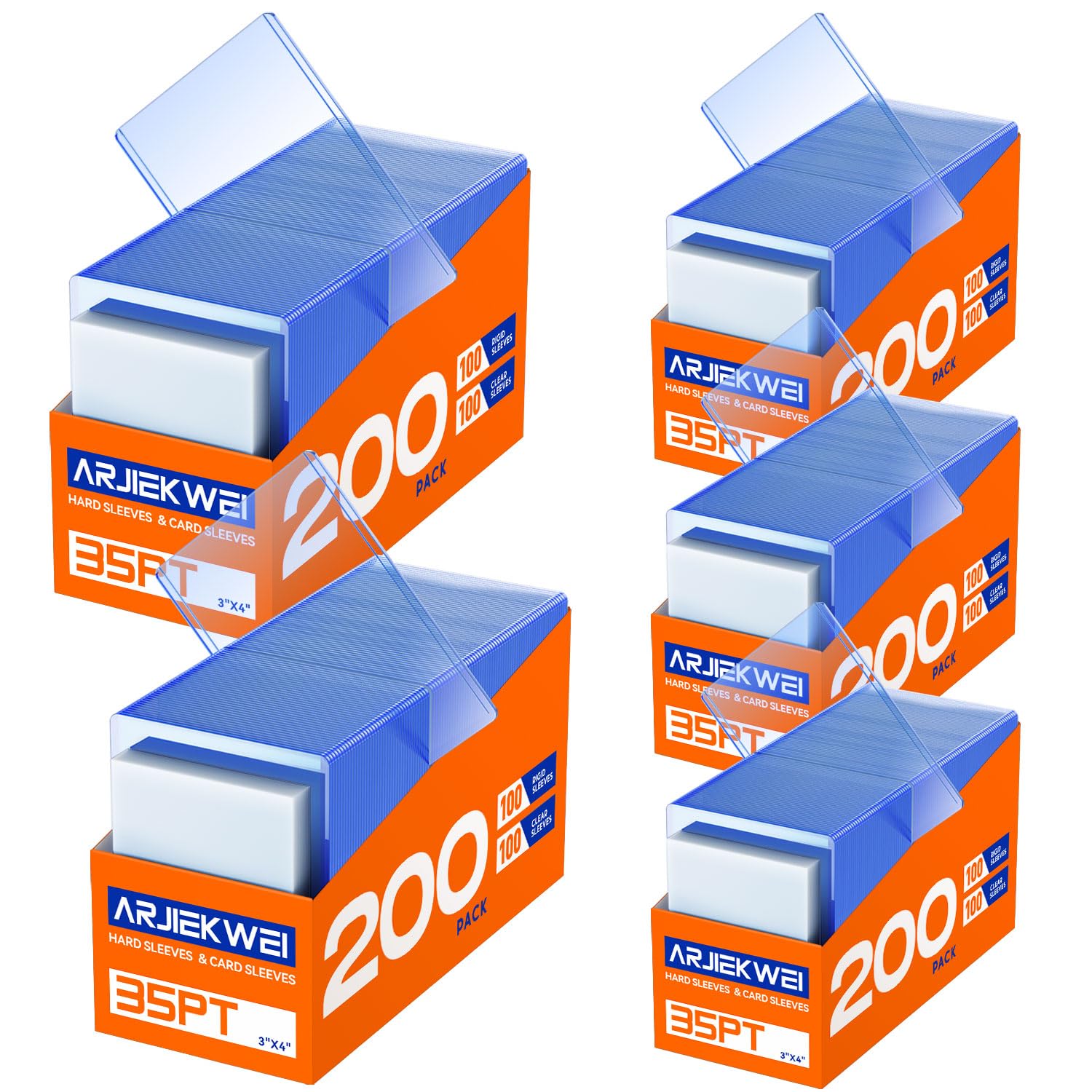 2000 Pack Card Sleeves Hard Plastic, Arjiekwei 3"X4" Baseball Cards Protectors Plastic, Premium Card Holder for Trading Sports Baseball Football Game Cards (1000 Rigid + 1000 Clear)