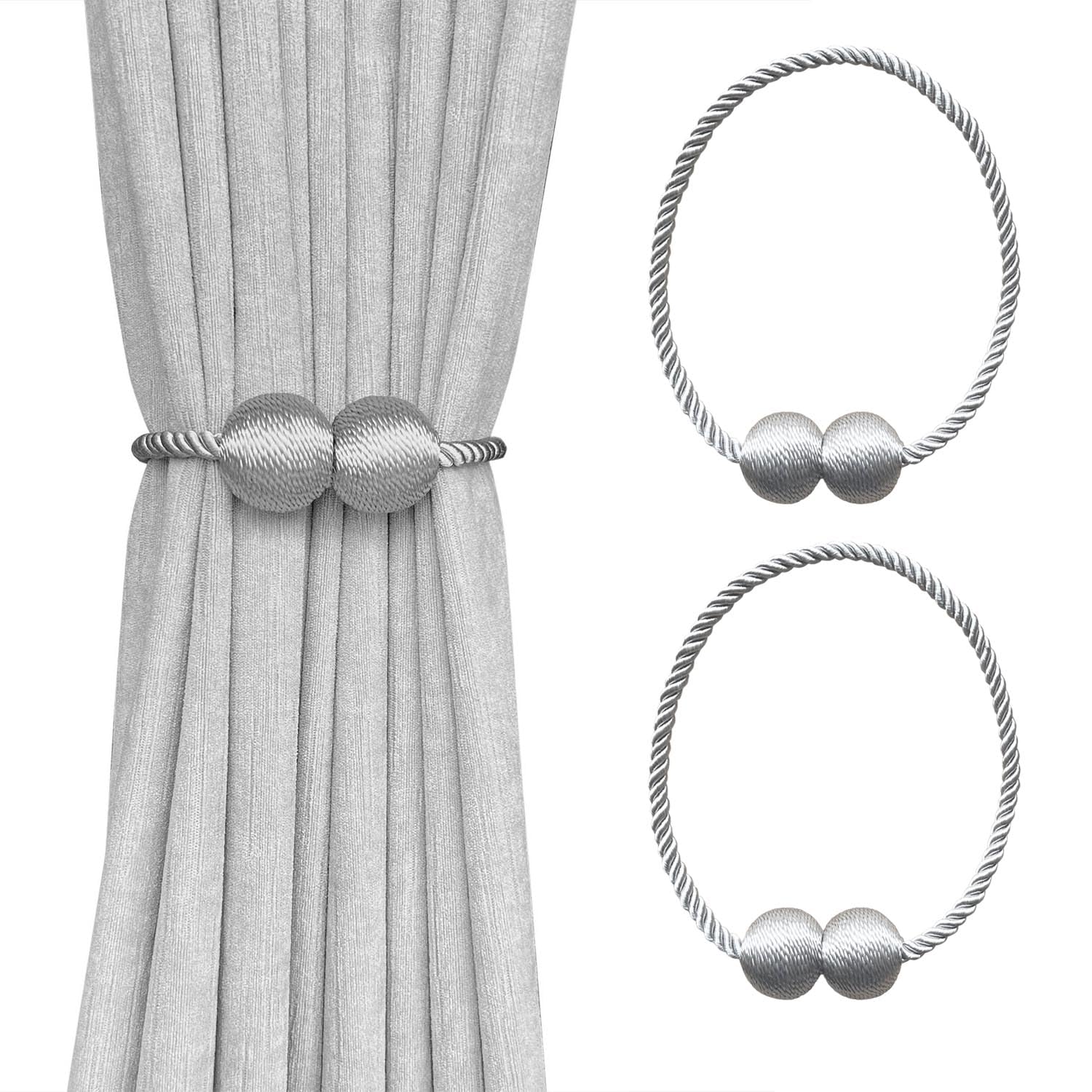 Melaluxe 2 Pack Magnetic Curtain Tiebacks, Decorative Curtain Holdbacks for Window Décor (Beige)