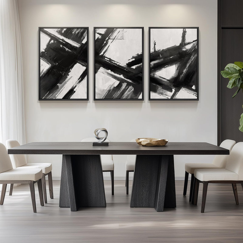Framed Black and White Modern Abstract Wall Art, 3 Piece Canvas Prints Paintings Artwork for Walls, Minimalist Black White Grey Pictures for Living Room Dining Room Bedroom Office Wall Decor 16x24 In