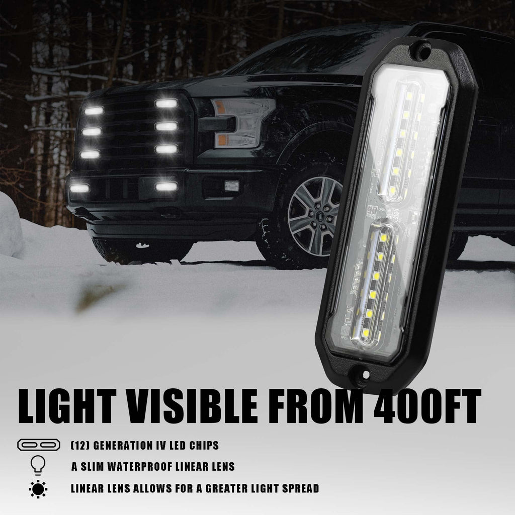 WINECO Amber led strobe lights for trucks 8pcs 12-LED Surface Mount Flashing Strobe Lights kit for Trucks Car Vehicles LED Mini Grille Grill Strobe Light Head Emergency Hazard Warning lights