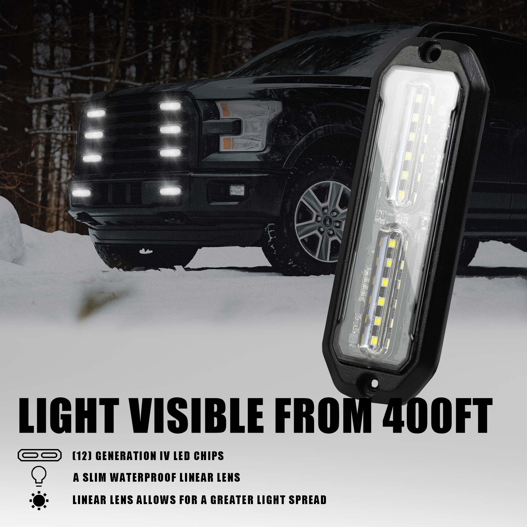 WINECO Amber led strobe lights for trucks 8pcs 12-LED Surface Mount Flashing Strobe Lights kit for Trucks Car Vehicles LED Mini Grille Grill Strobe Light Head Emergency Hazard Warning lights