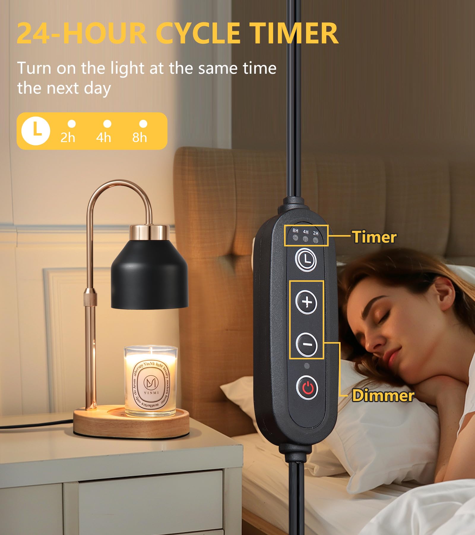 MEIXISUE Candle Warmer Lamp with Timer and Dimmer,Electric Amber Light Gifts for Women Melt Wax Warmer Lamp with 2 Bulbs for Candle Jars House Warming New Home Decor