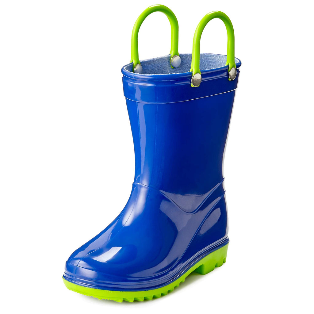 Puddle Play Toddler and Kids Waterproof PVC Rain Boots with Easy-On Handles – Lightweight Slip-Resistant Outdoor Boots for Boys and Girls