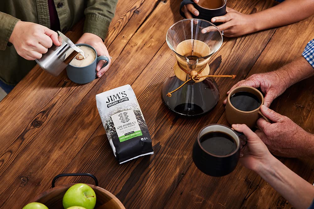 Jim’s Organic Coffee – Colombian – Single Origin, Medium Roast - Whole Bean 12 oz Bag