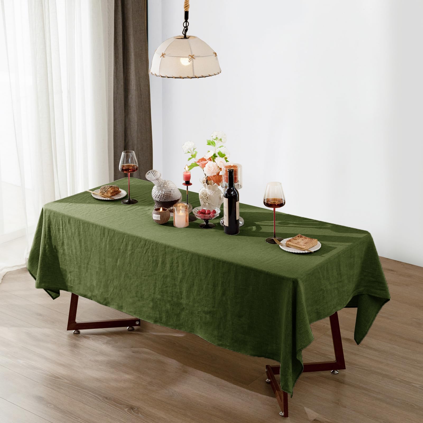 Talasily Linen Tablecloth 100% Pure Linen Table Cloth 60x84 Inches Rectangle Tablecloths Washable Cloths for Kitchen, Dining, Buffet Parties, Holidays, Picnic, Weddings and Restaurants-Caramel