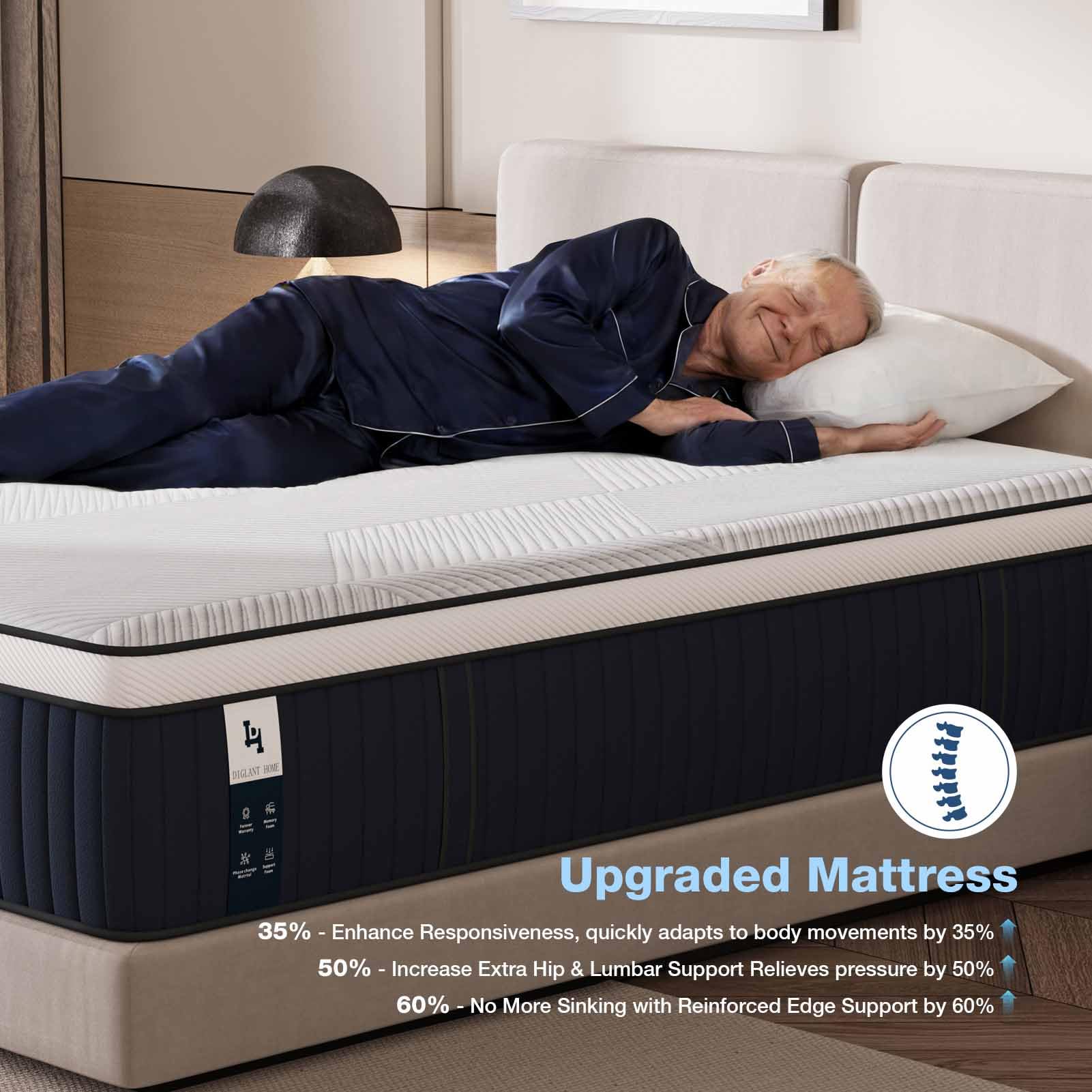 Queen Mattress, DIGLANT 14Inch Euro Top Memory Foam Hybrid Mattress, Medium Plush Feel Pocket Springs Queen Size Mattress for Pressure Relief, Edge Support Mattress in Box, CertiPUR-US, 60"*80"