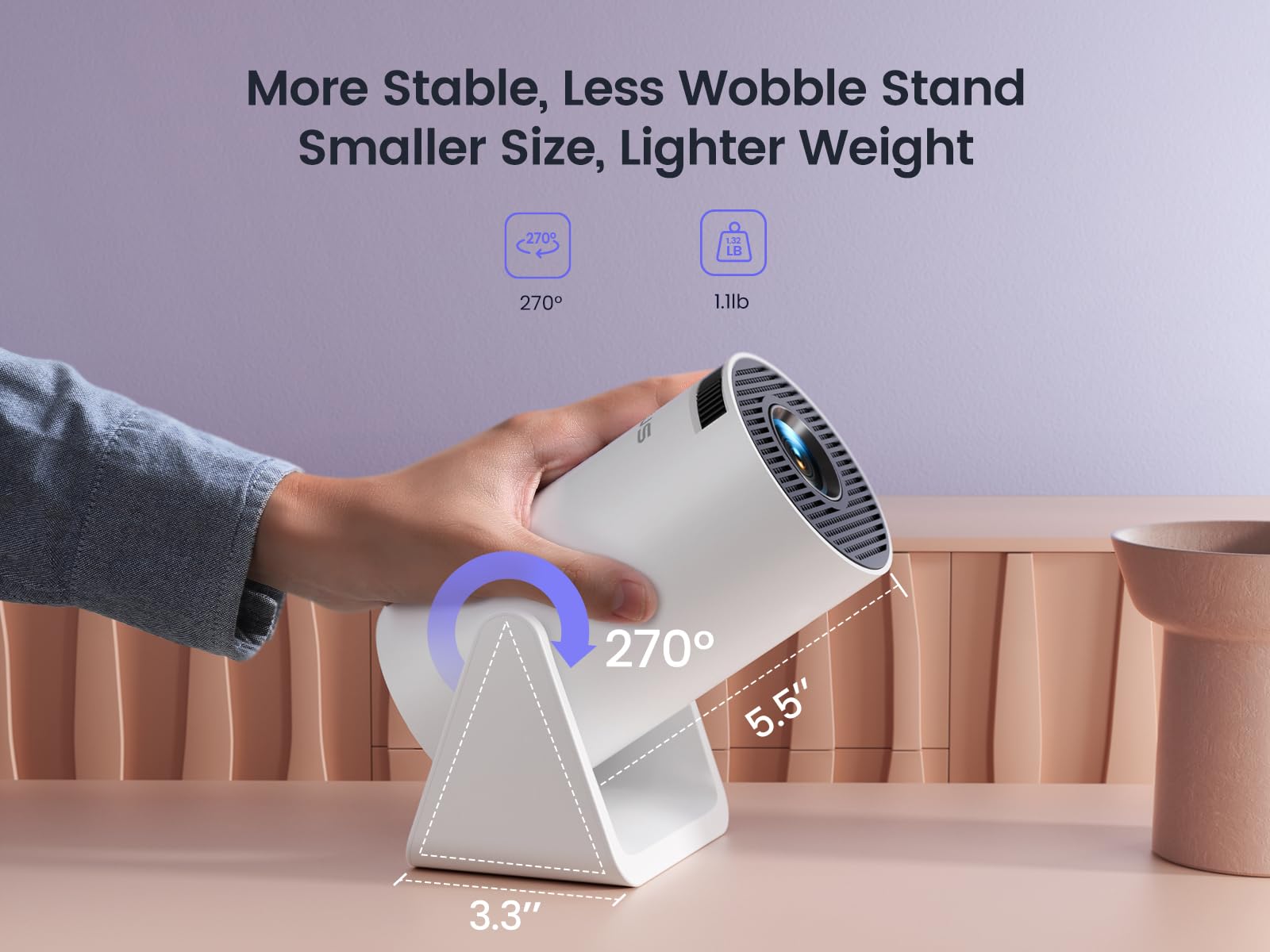 [Short Throw/Adjustable Stand]Mini projector with WiFi and Bluetooth, 2025 Upgrade Outdoor Portable Movie Projector 1080P, Auto Vertical Keystone, Home Projector for Phone/TV Stick, WiMiUS S27 (White)