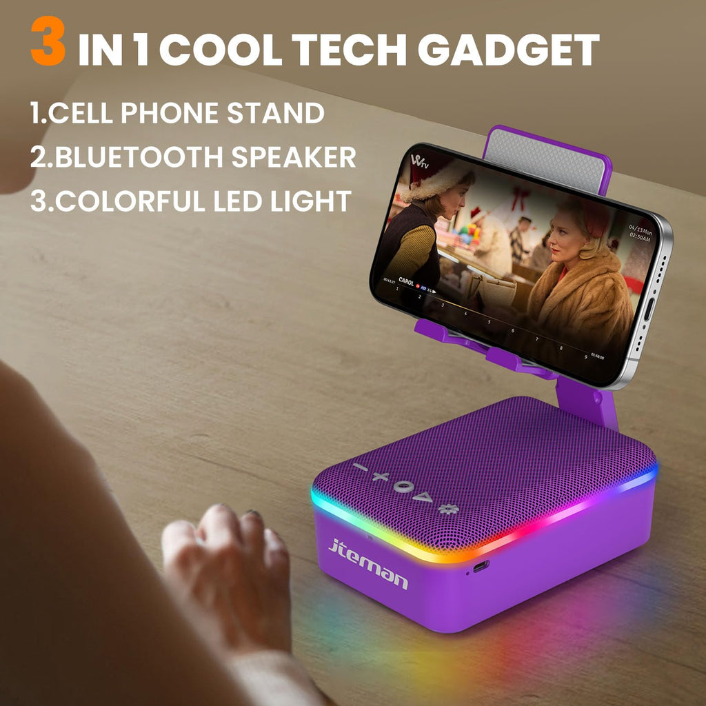 JTEMAN Gifts for Men Women,Cell Phone Stand with Bluetooth Speaker,LED Light,and Lanyard,Cool Tech Gadgets,Unique Birthday Gifts for Men Husband Mom Dad