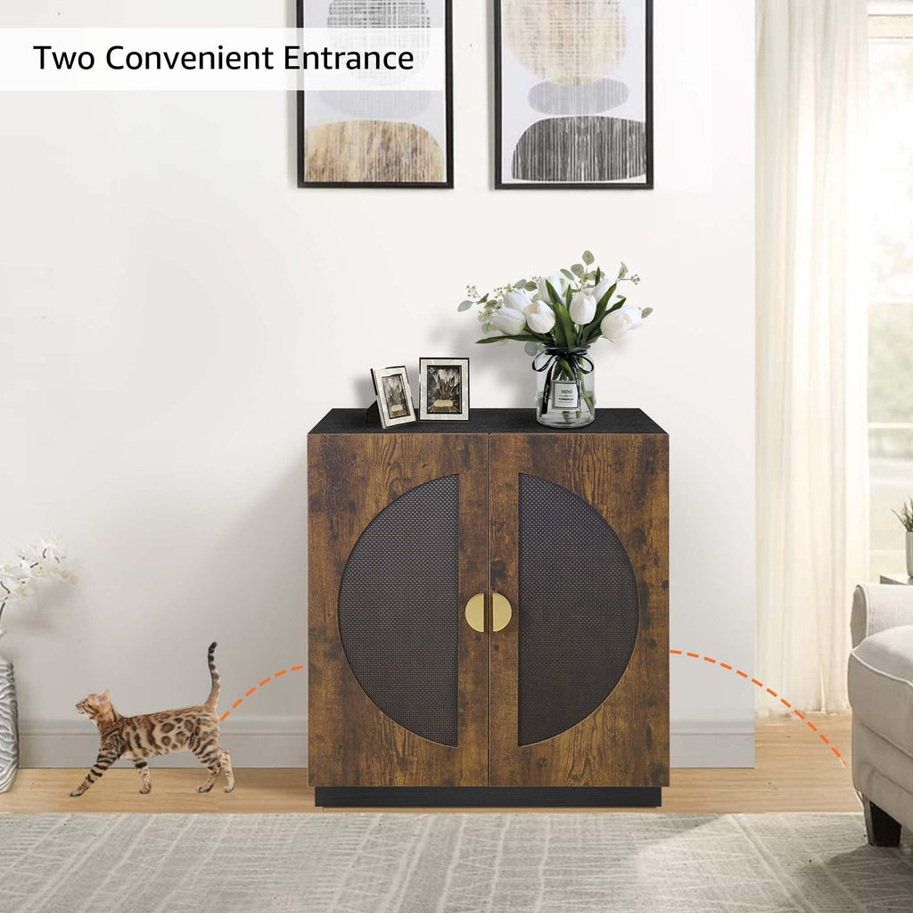 unipaws Extra Large Cat Litter Box Enclosure for Self-Cleaning & Automatic Litter Boxes, Tall Cabinet with Charging Station, Wooden Dog Proof Hidden Cat House for Top Entry Litter Box