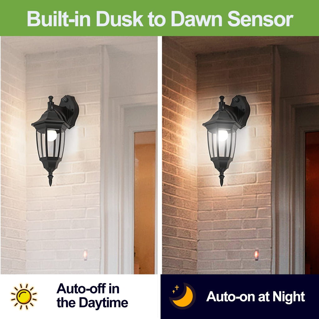 EMART Dusk to Dawn Plastic Outdoor Wall Light Fixtures with Bulbs, Waterproof and Anti-Corrosion Porch Sconces, Exterior Lanterns Wall Mount Lamp for Outside, Garage, Front Door, Patio, 1 Pack, Black
