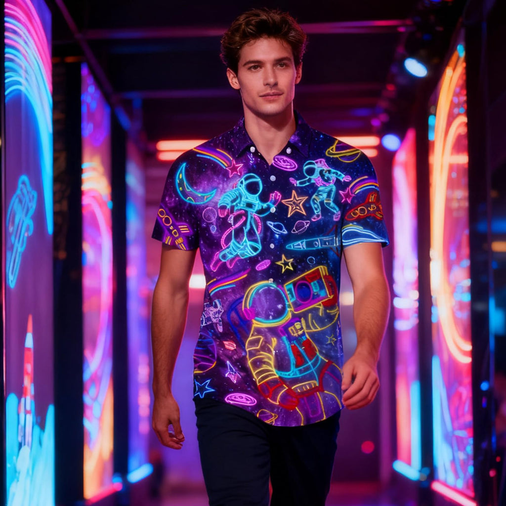 Fanient Mens Hawaiian Shirt Summer 3D Print Casual Short Sleeve Button Down Graphic Aloha Dress Shirts