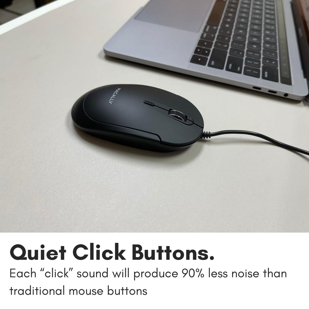 Macally Wired USB C Mouse for Mac and PC - Slim, Quiet, and Reliable - Type C Mouse for MacBook Pro/Air, iMac, Apple iPad, Laptop, Computer Desktop with 3 Button, Scroll Wheel, USBC, and 4 DPI Mode