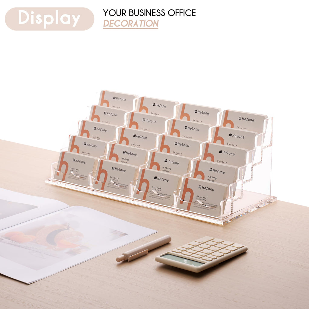 HeZone Business Card Holder for Desk Display, Clear Acrylic Cards Organizer Stand for Men and Women, Business Cards Case Rack 1 Pack, Holds 50 Cards-1 Slot