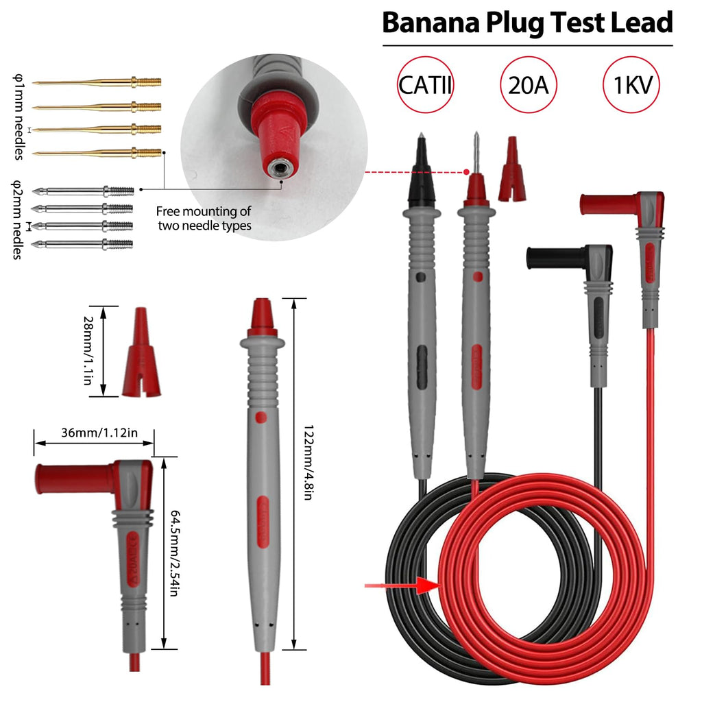 12pc Multimeter Test Leads,Test Leads with Alligator Clips,Test Hook,Banana Plug Leads,Telescopic Testing Hook,Suitable for Fluke, Kaiweets, Innova Multimeter, Voltmeter, Clamp Meter