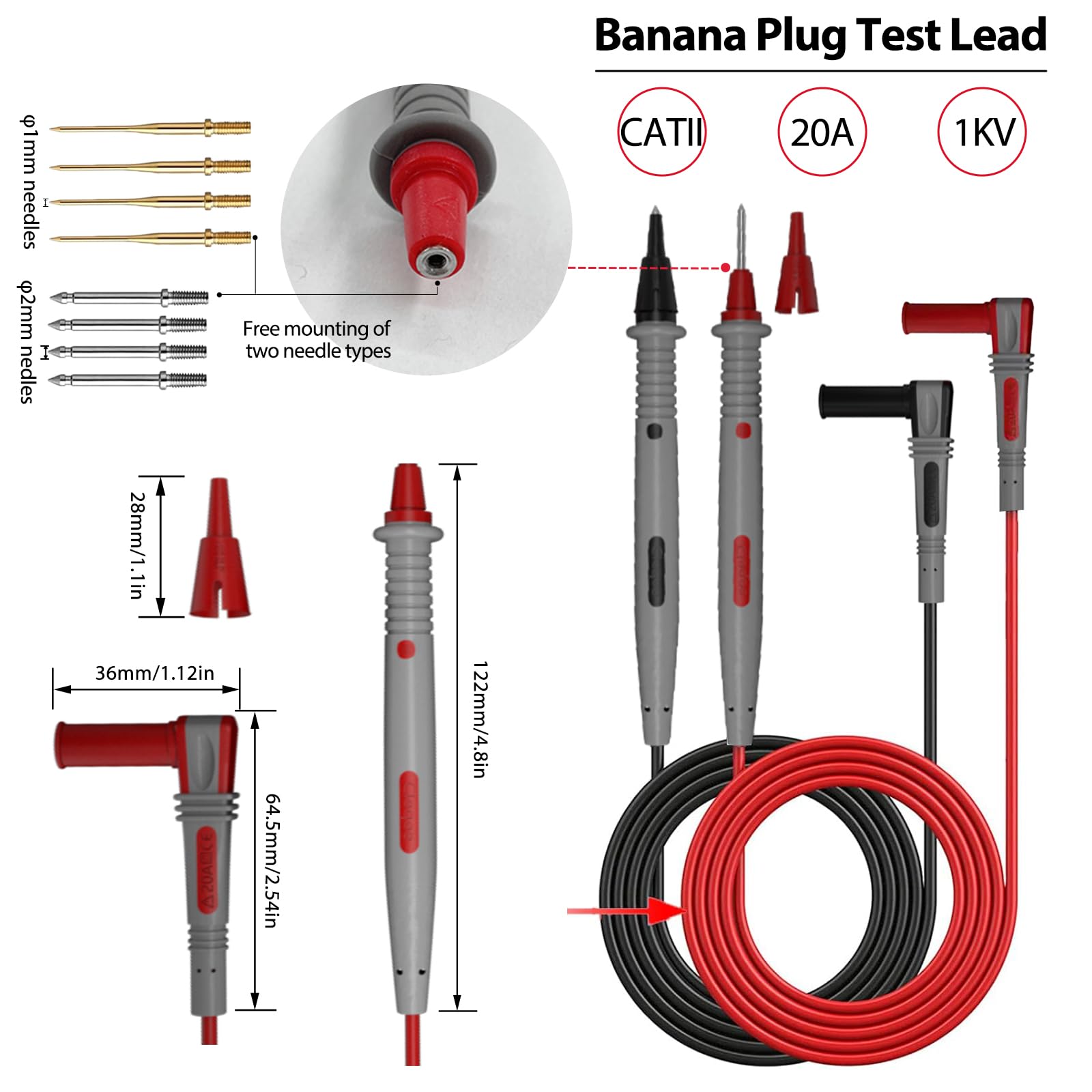 12pc Multimeter Test Leads,Test Leads with Alligator Clips,Test Hook,Banana Plug Leads,Telescopic Testing Hook,Suitable for Fluke, Kaiweets, Innova Multimeter, Voltmeter, Clamp Meter